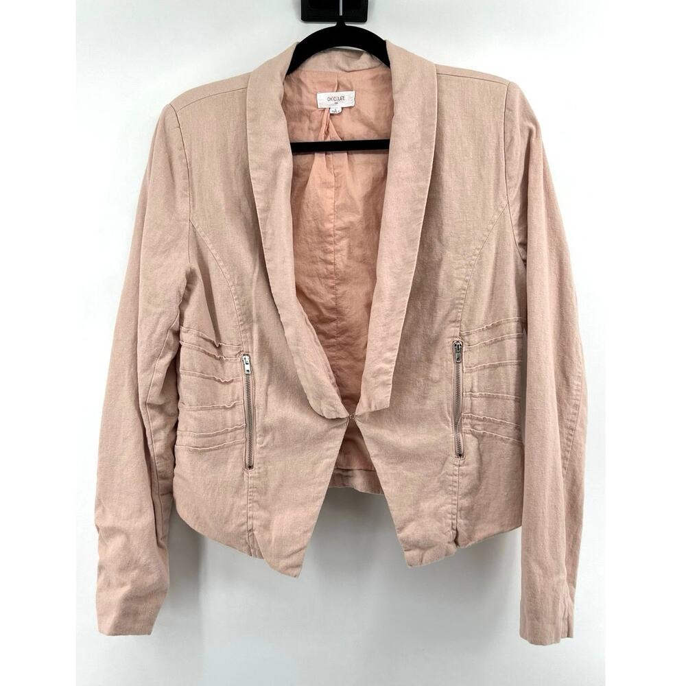 Chocolate USA Women's Linen Blazer Size L Pink Lightweight Business Casual Coat